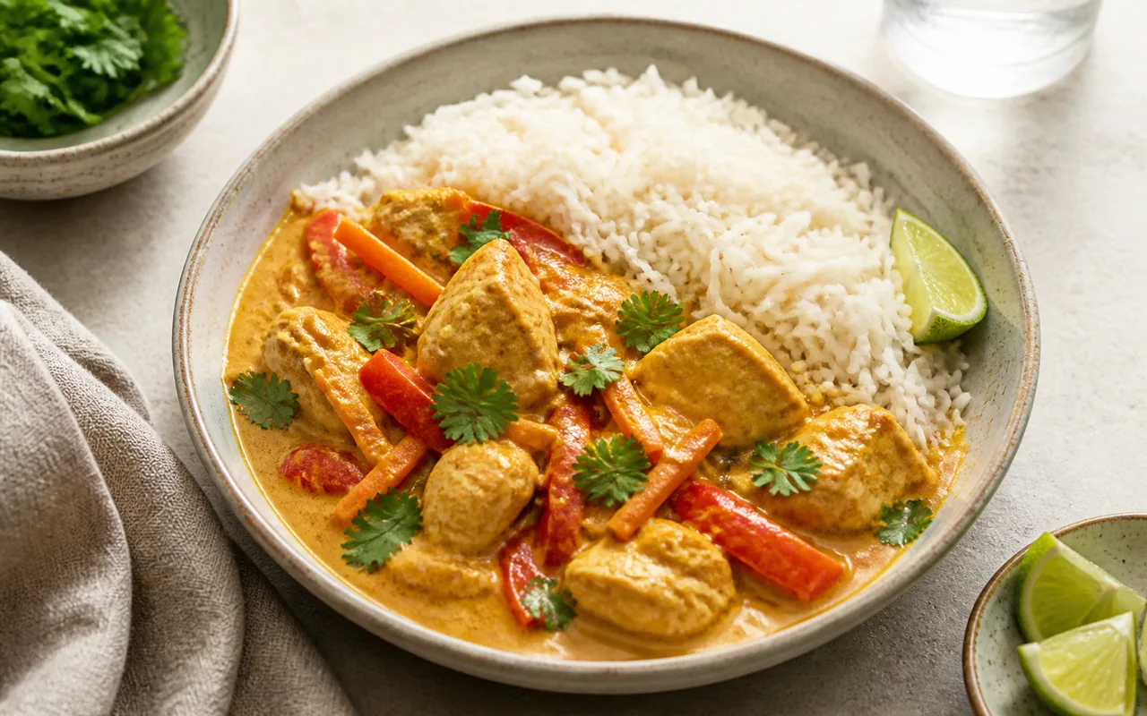 Fotografia de Curry de frango com leite de coco