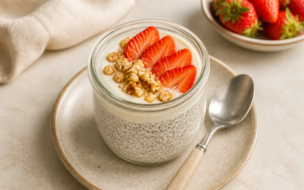 Fotografia de Pudim de chia com morango